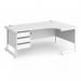 Contract 25 right hand ergonomic desk with 3 drawer pedestal and white cantilever leg 1800mm - white top CC18ER3-WH-WH