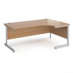 Contract 25 right hand ergonomic desk with silver cantilever leg 1800mm - beech top