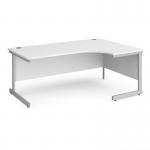 Contract 25 right hand ergonomic desk with silver cantilever leg 1800mm - white top CC18ER-S-WH