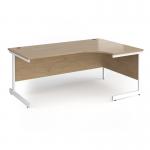 Contract 25 right hand ergonomic desk with white cantilever leg 1800mm - kendal oak top CC18ER-WH-KO