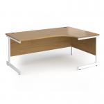 Contract 25 right hand ergonomic desk with white cantilever leg 1800mm - oak top CC18ER-WH-O