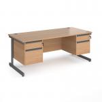 Contract 25 straight desk with 2 and 2 drawer pedestals and graphite cantilever leg 1800mm x 800mm - beech top CC18S22-G-B