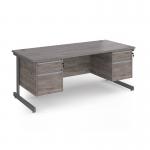 Contract 25 straight desk with 2 and 2 drawer pedestals and graphite cantilever leg 1800mm x 800mm - grey oak top CC18S22-G-GO