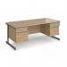 Contract 25 straight desk with 2 and 2 drawer pedestals and graphite cantilever leg 1800mm x 800mm - kendal oak top CC18S22-G-KO