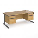 Contract 25 straight desk with 2 and 2 drawer pedestals and graphite cantilever leg 1800mm x 800mm - oak top CC18S22-G-O