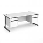 Contract 25 straight desk with 2 and 2 drawer pedestals and graphite cantilever leg 1800mm x 800mm - white top CC18S22-G-WH