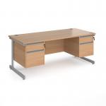 Contract 25 straight desk with 2 and 2 drawer pedestals and silver cantilever leg 1800mm x 800mm - beech top CC18S22-S-B