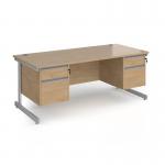 Contract 25 straight desk with 2 and 2 drawer pedestals and silver cantilever leg 1800mm x 800mm - kendal oak top CC18S22-S-KO