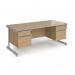 Contract 25 straight desk with 2 and 2 drawer pedestals and silver cantilever leg 1800mm x 800mm - kendal oak top CC18S22-S-KO