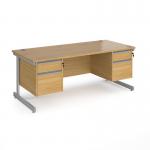 Contract 25 straight desk with 2 and 2 drawer pedestals and silver cantilever leg 1800mm x 800mm - oak top CC18S22-S-O