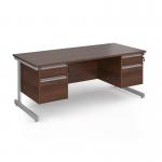 Contract 25 straight desk with 2 and 2 drawer pedestals and silver cantilever leg 1800mm x 800mm - walnut top CC18S22-S-W