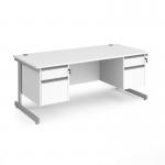 Contract 25 straight desk with 2 and 2 drawer pedestals and silver cantilever leg 1800mm x 800mm - white top CC18S22-S-WH
