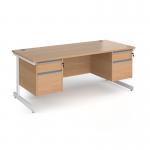 Contract 25 straight desk with 2 and 2 drawer pedestals and white cantilever leg 1800mm x 800mm - beech top CC18S22-WH-B