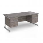 Contract 25 straight desk with 2 and 2 drawer pedestals and white cantilever leg 1800mm x 800mm - grey oak top CC18S22-WH-GO