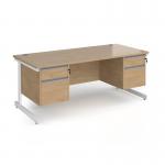 Contract 25 straight desk with 2 and 2 drawer pedestals and white cantilever leg 1800mm x 800mm - kendal oak top CC18S22-WH-KO