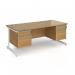 Contract 25 straight desk with 2 and 2 drawer pedestals and white cantilever leg 1800mm x 800mm - oak top CC18S22-WH-O