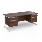 Contract 25 straight desk with 2 and 2 drawer pedestals and white cantilever leg 1800mm x 800mm - walnut top CC18S22-WH-W