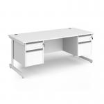 Contract 25 straight desk with 2 and 2 drawer pedestals and white cantilever leg 1800mm x 800mm - white top CC18S22-WH-WH