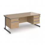 Contract 25 straight desk with 2 and 3 drawer pedestals and graphite cantilever leg 1800mm x 800mm - kendal oak top CC18S23-G-KO