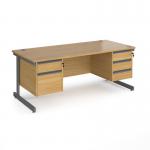 Contract 25 straight desk with 2 and 3 drawer pedestals and graphite cantilever leg 1800mm x 800mm - oak top CC18S23-G-O