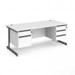 Contract 25 straight desk with 2 and 3 drawer pedestals and graphite cantilever leg 1800mm x 800mm - white top CC18S23-G-WH