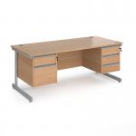 Contract 25 straight desk with 2 and 3 drawer pedestals and silver cantilever leg 1800mm x 800mm - beech top CC18S23-S-B