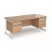 Contract 25 straight desk with 2 and 3 drawer pedestals and white cantilever leg 1800mm x 800mm - beech top CC18S23-WH-B