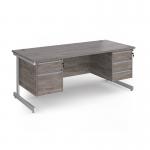 Contract 25 straight desk with 2 and 3 drawer pedestals and white cantilever leg 1800mm x 800mm - grey oak top CC18S23-WH-GO