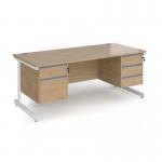Contract 25 straight desk with 2 and 3 drawer pedestals and white cantilever leg 1800mm x 800mm - kendal oak top CC18S23-WH-KO