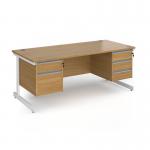 Contract 25 straight desk with 2 and 3 drawer pedestals and white cantilever leg 1800mm x 800mm - oak top CC18S23-WH-O