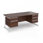 Contract 25 straight desk with 2 and 3 drawer pedestals and white cantilever leg 1800mm x 800mm - walnut top CC18S23-WH-W