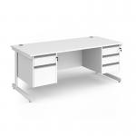 Contract 25 straight desk with 2 and 3 drawer pedestals and white cantilever leg 1800mm x 800mm - white top CC18S23-WH-WH