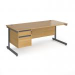 Contract 25 straight desk with 2 drawer pedestal and graphite cantilever leg 1800mm x 800mm - oak top CC18S2-G-O