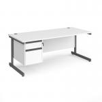 Contract 25 straight desk with 2 drawer pedestal and graphite cantilever leg 1800mm x 800mm - white top CC18S2-G-WH