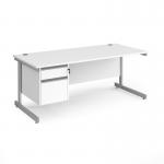 Contract 25 straight desk with 2 drawer pedestal and silver cantilever leg 1800mm x 800mm - white top CC18S2-S-WH
