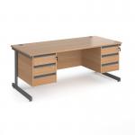 Contract 25 straight desk with 3 and 3 drawer pedestals and graphite cantilever leg 1800mm x 800mm - beech top CC18S33-G-B