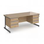 Contract 25 straight desk with 3 and 3 drawer pedestals and graphite cantilever leg 1800mm x 800mm - kendal oak top CC18S33-G-KO
