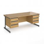 Contract 25 straight desk with 3 and 3 drawer pedestals and graphite cantilever leg 1800mm x 800mm - oak top CC18S33-G-O