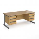 Contract 25 straight desk with 3 and 3 drawer pedestals and graphite cantilever leg 1800mm x 800mm - oak top CC18S33-G-O