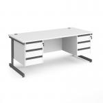 Contract 25 straight desk with 3 and 3 drawer pedestals and graphite cantilever leg 1800mm x 800mm - white top CC18S33-G-WH