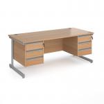 Contract 25 straight desk with 3 and 3 drawer pedestals and silver cantilever leg 1800mm x 800mm - beech top CC18S33-S-B