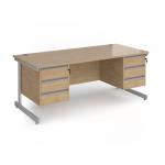 Contract 25 straight desk with 3 and 3 drawer pedestals and silver cantilever leg 1800mm x 800mm - kendal oak top CC18S33-S-KO
