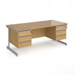 Contract 25 straight desk with 3 and 3 drawer pedestals and silver cantilever leg 1800mm x 800mm - oak top CC18S33-S-O