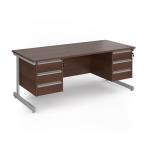Contract 25 straight desk with 3 and 3 drawer pedestals and silver cantilever leg 1800mm x 800mm - walnut top CC18S33-S-W