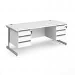 Contract 25 straight desk with 3 and 3 drawer pedestals and silver cantilever leg 1800mm x 800mm - white top CC18S33-S-WH