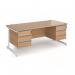 Contract 25 straight desk with 3 and 3 drawer pedestals and white cantilever leg 1800mm x 800mm - beech top CC18S33-WH-B