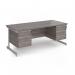 Contract 25 straight desk with 3 and 3 drawer pedestals and white cantilever leg 1800mm x 800mm - grey oak top CC18S33-WH-GO