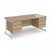 Contract 25 straight desk with 3 and 3 drawer pedestals and white cantilever leg 1800mm x 800mm - kendal oak top CC18S33-WH-KO
