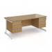 Contract 25 straight desk with 3 and 3 drawer pedestals and white cantilever leg 1800mm x 800mm - oak top CC18S33-WH-O
