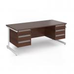 Contract 25 straight desk with 3 and 3 drawer pedestals and white cantilever leg 1800mm x 800mm - walnut top CC18S33-WH-W